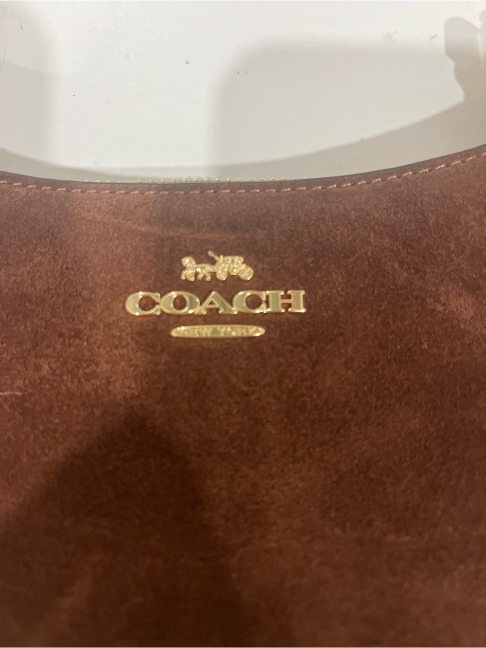 Coach Brown Suede Shoulder Bag with Gold Hardware - Picture 2 of 6